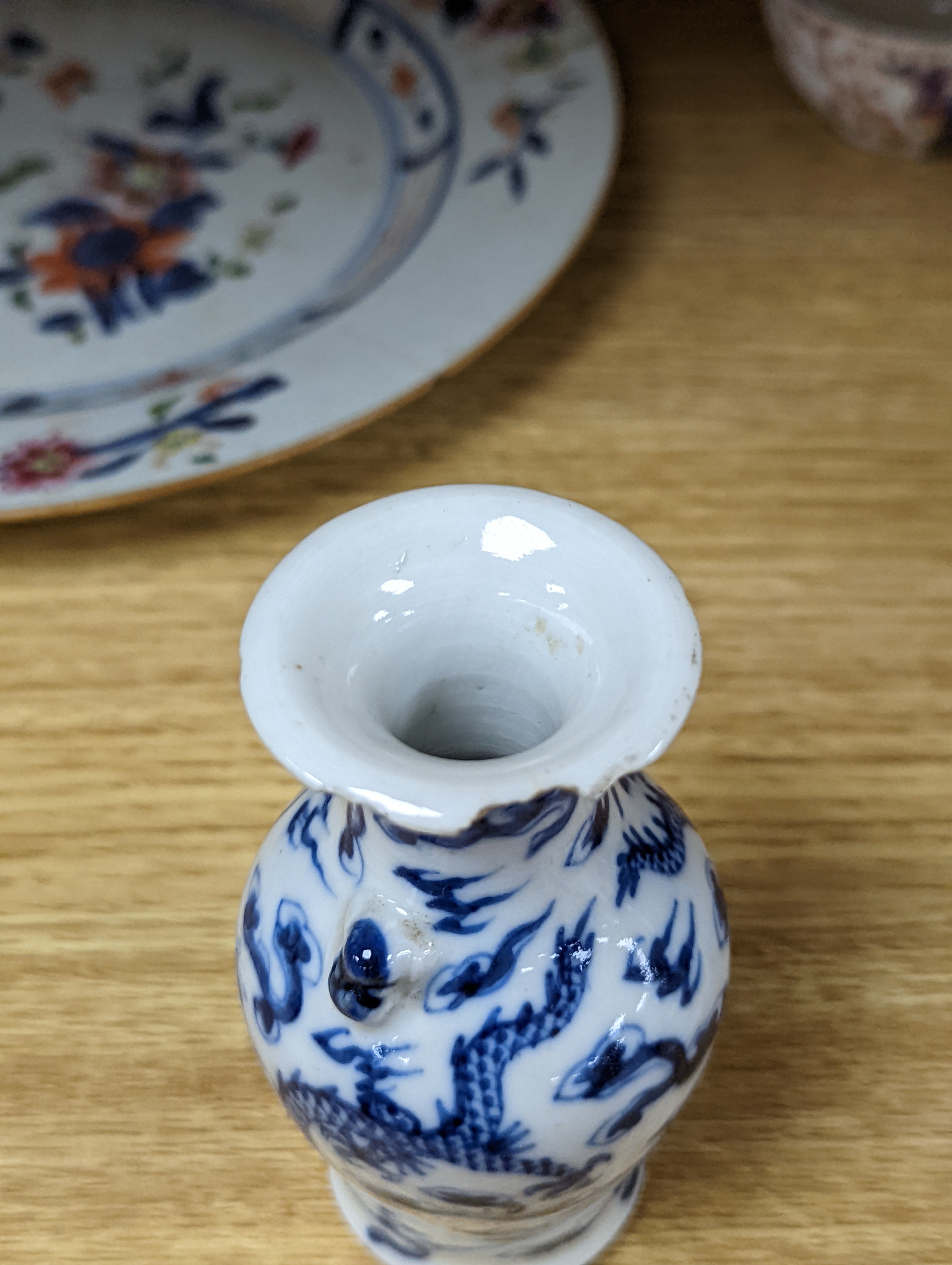 A collection of 19th and 20th century Chinese ceramics, tallest item jar and cover 15 cms high.